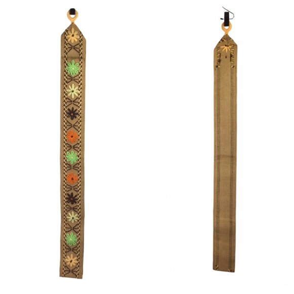 Vtg 70s Burlap Yardstick Holder Pocket Sheath Handmade Decor Floral Embroidered - Picture 3 of 9